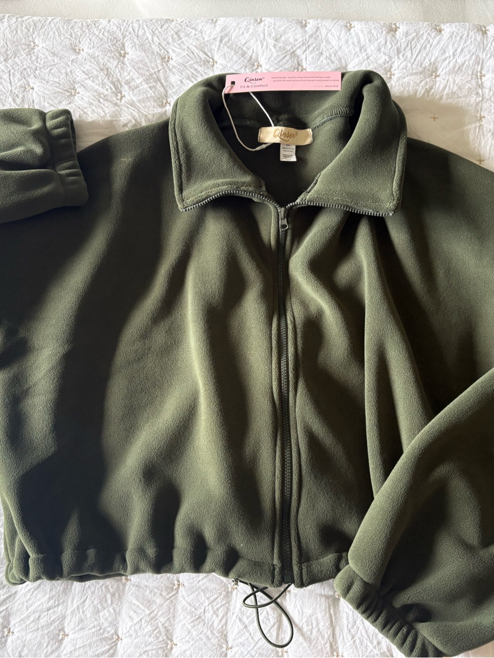 NWT Olive Green Zip-Front Fleece Jacket Size S